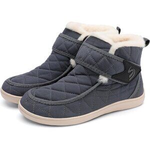 Women’s Grey Waterproof Snow Boots: Fuzzy, Slip-On Winter Comfort